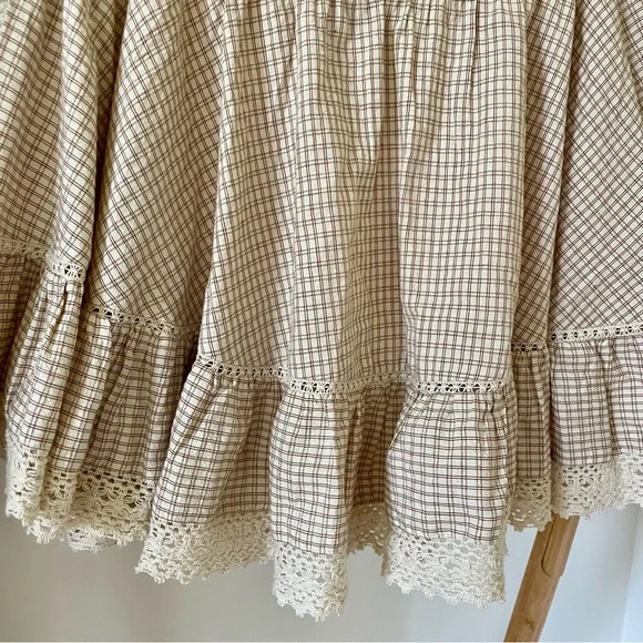 NWT Zara Plaid Gingham Ruffle Lace Frill Mini Skirt in Cream/Brown - S - Picture 6 of 8